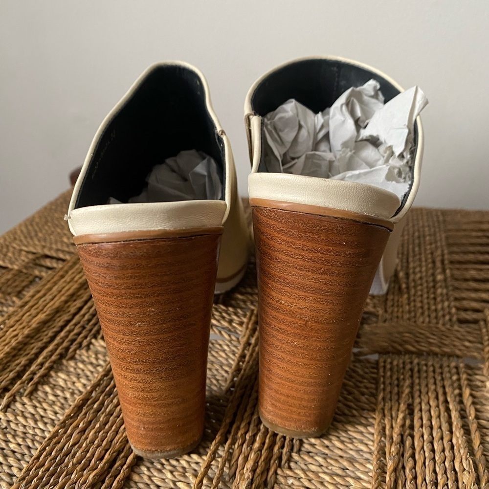 Tibi Shoes Women’s 38 Cream Bee Peep Toe Mules Leather - Picture 2 of 9